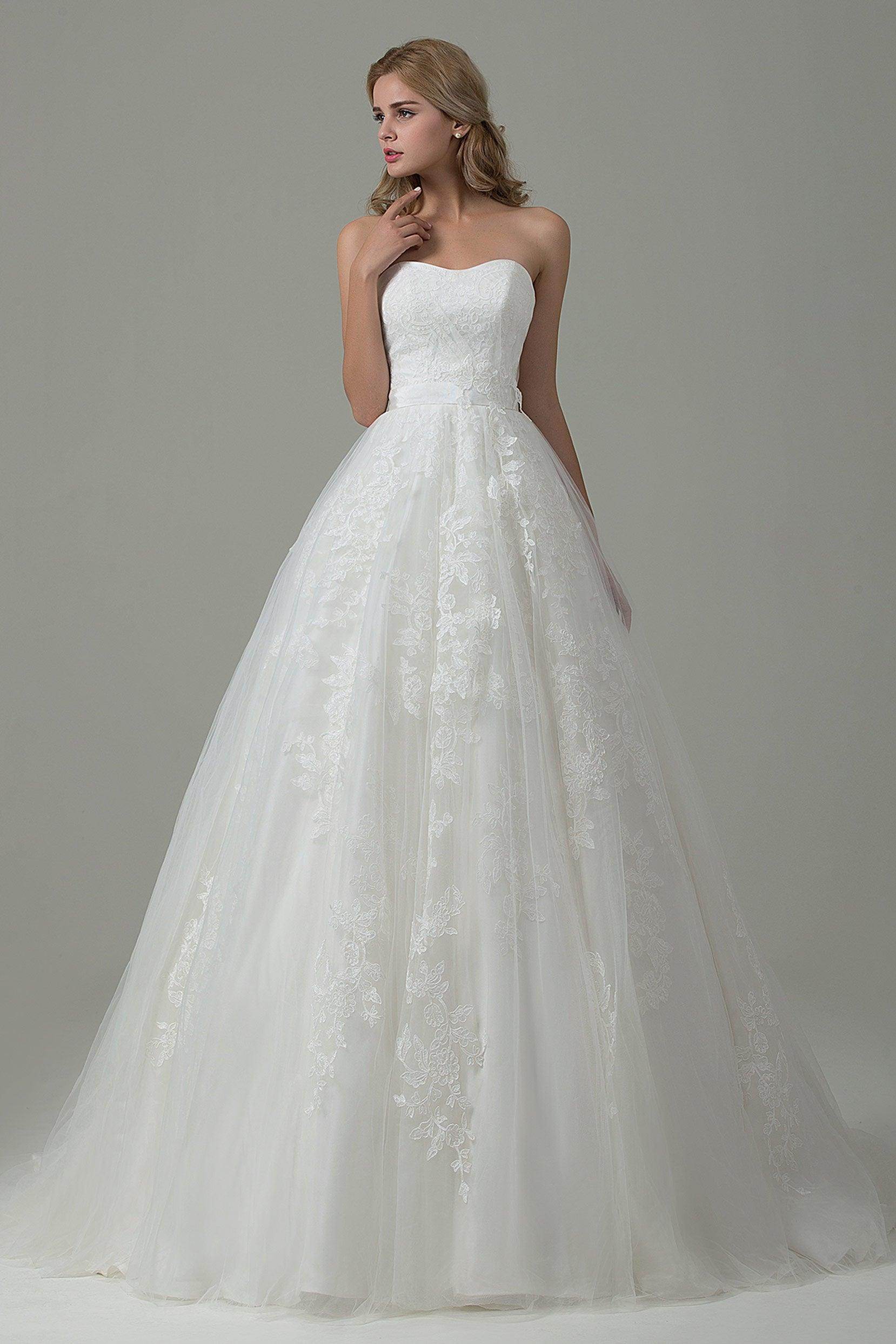 A-Line Court Train Tulle and Lace Wedding Dress B14E3A024 - COCOMELODY